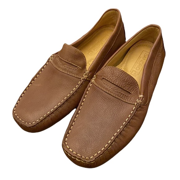 Sandro Moscoloni Leather Penny Loafer Caramel Driving Slippers 9.5 - Picture 3 of 11